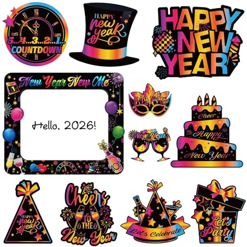 PHOGARY 11pcs Colorful Happy New Year Magnets for Cruise, Funny Fridge NYE Refrigerator Magnets for 2026 New Years Eve Party Supplies Cruise Cabins Metal Door Decorations