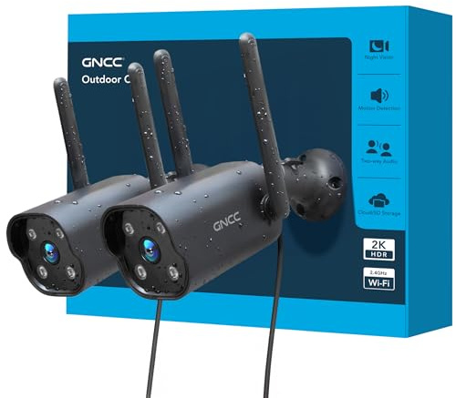 GNCC GT1Pro 2-Pack Outdoor Cameras for Home Security, 2K Fixed CCTV Camera | AI Detection, 24/7, Work with Alexa, 2-Way Audio, IP65, 2.4GHz WiFi , APP Alerts, Cloud/SD Card Storage, 3m Cable, Plug-in