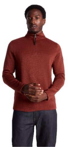 TOG24 Pearson Mens Quarter Zip Neck Fleece, Knitlook Walking Outdoor | M, Medium,Clay Marl,Polyester, Sweatshirt, Jumper, Brushed lining, Anti-pill, Layering, Outdoors