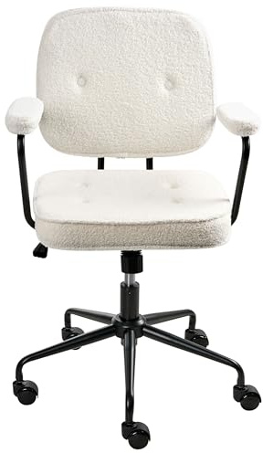 Beliani Traditional Office Chair Boucle Swivel Adjustable with Armrests Off-White Pawnee