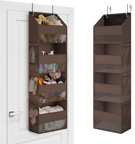 GRANNY SAYS 4-Shelf Over Door Storage Organiser, Pack of 1 Back of Door Hanging Organiser, Clear Window Hanging Storage Shelf for Bedroom Wardrobe Organising Accessories Nappy, Brown