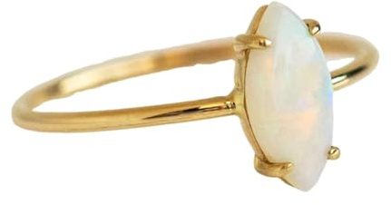 Lirzxin Damen Goldring 585 14K, Ehering Frauen Schlicht Dünn Solitärring mit 4 Krappen Marquise Opal 0.25ct Hochzeit Ring Trauringe Partnerringe Gelbgold Größe 60 (19.1)