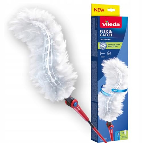 VILEDA FLEX & CATCH MANICO ALLUNGABILE Piumino toglipolvere con manico allungabile 93 cm, 1 ricambio completo, pulizia 360°, flessibile, massima pulizia
