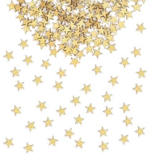 150PCS Holzsterne Konfetti Gold Glitzer, Holzsterne streudeko, Streudeko Weihnachten Holz, Streudeko Sterne für Weihnachten aus Holz, für Weihnachts Tischdeko DIY Handwerk Hochzeit Geburtstag
