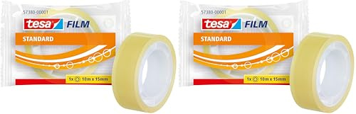 tesa tesafilm standard - Transparentes Multifunktions-Klebeband für Heim- Schul- und Büroanwendungen - 10 m x 15 mm (Packung mit 2)