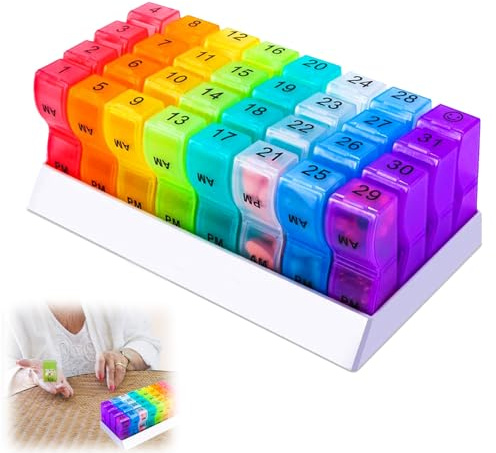 Tablettenbox Monat, Tablettenbox Groß Mit 32 FäChern Abnehmbare, Pillenorganisator Morgens Abends Leicht zu Öffnen Tabletten Organizer FüR Vitamin, Medizin Und Medikamentenpille Organisator