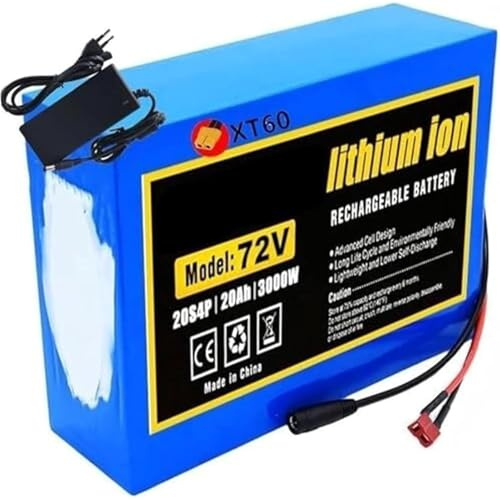 72V 20Ah 20S4P Lithium Ion Ebike Battery Pack, With Charger, High Power Battery, Compatible With 1000W~3000W Electric Bicycle Scooter Motors(XT90+DC)