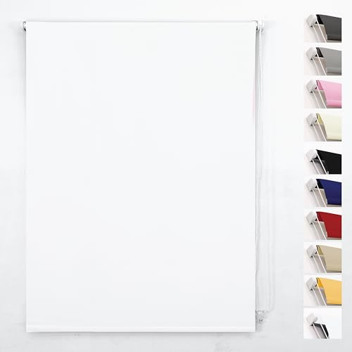 FUNKY GADGETS Roller Blinds Blackout Window Blind, White 220W x 165H cm | 100% Blackout Thermal Insulated UV Protection Trimmable Easy Fit Child Safe Window Blinds for Kitchen, Home Office
