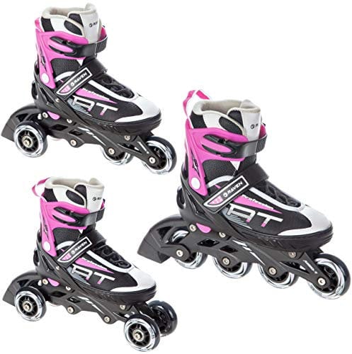 RAVEN Profession 3in1 Inlineskates Triskates Rollschuhe Inliner für Kinder und Erwachsene verstellbar (Black/Pink, 38-42 (25cm-27,5cm))