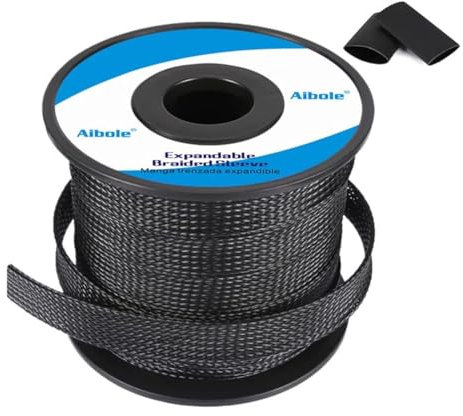 PET Braided Cable Sleeve 100ft - 1/2 inch Cable Management Sleeve Cables Organizer for Wrap and Protect Cables - Black Wire Loom Tubing