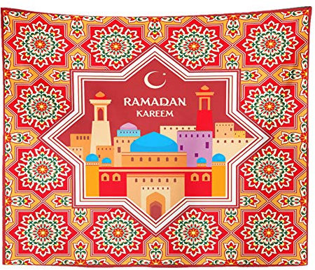 Chickw1 Wandteppich Tapisserie, Ramadan Festival Wandbehang Europa Divination Tapestry Der Mond Der Stern Die Sonne Dekor Schlafzimmer Tapisserie Yoga (150x100cm,Blaues Spitzenschloss)