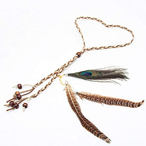 Amorar Damen Vintage Böhmischen Pfau Federschmuck Stirnband Hippie Haaretragen Quaste Geflochten Kopfschmuck für Frauen Festival Karneval Boho Haar Zubehör Beige