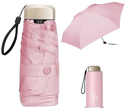 ZOCONE Mini Ombrello da Viaggio, Mini Ombrello Ultraleggero Portatile Compatto Ombrelli Pieghevole Ombrelli da Viaggio, 99% UV Resistenza & 100% Impermeabile(Pink)