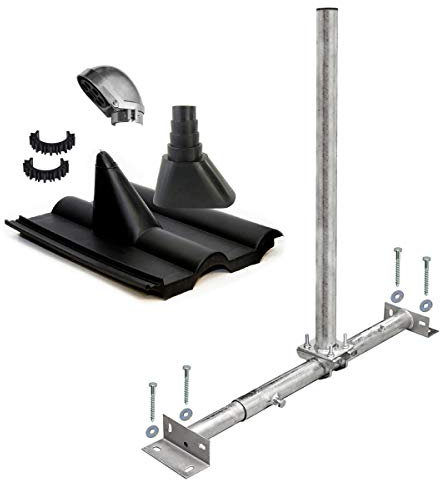 Premium X Dachsparrenhalter Satellitenschüssel Montage Set Sparrenhalter feuerverzinkt Frankfurter Dachziegel schwarz SAT Mastkappe