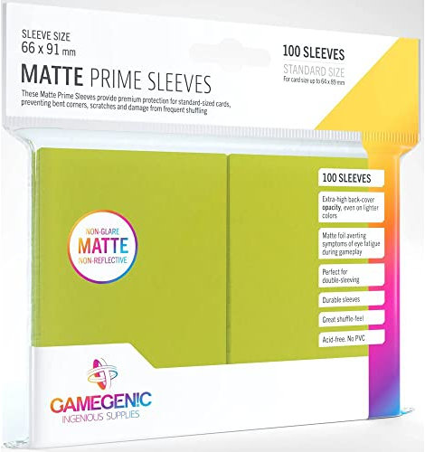 Gamegenic, GGS11034ML Matte Prime SleevesCard Deck Holde, Lime, 100 Pack