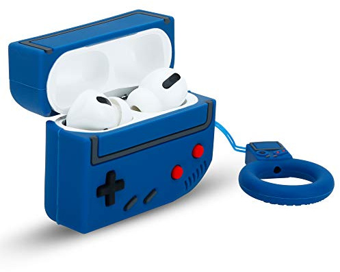 Cadorabo Hülle kompatibel mit Apple AirPod PRO 2 - Design Retro Game Blue - Tragbare Silikon Kopfhörer Schutzhülle 3D Case Schlüsselanhänger