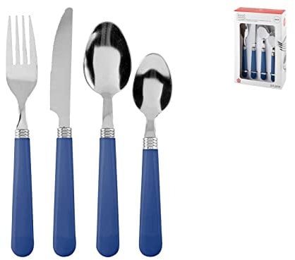 Home 756474 Servicio de cubiertos 24 piezas, acero inoxidable, mango azul, acero plástico