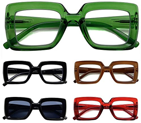 eyekepper 5 Paires Lunettes de Lecture Carrées pour Femmes Élégantes Monture Épaisse, Mélanger 0.50