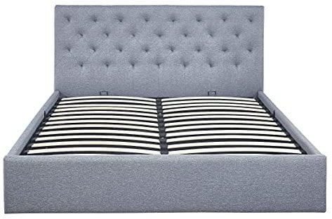 AVANTI TRENDSTORE, Porto, Letto imbottito con contenitore idraulico con doghe in colore grigio misure 180x200cm