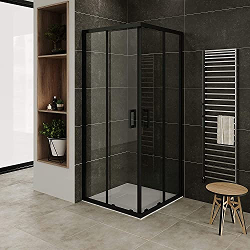 Cabine de douche 80x80 cm porte coulissante Hauteur 190 cm NOIR - verre transparent