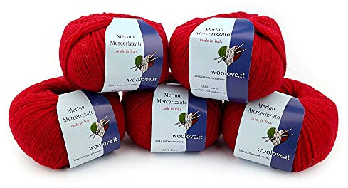 Merino Mercerizzato - filato 100% pura lana Made in Italy gomitolo di lana per uncinetto Rosso 24