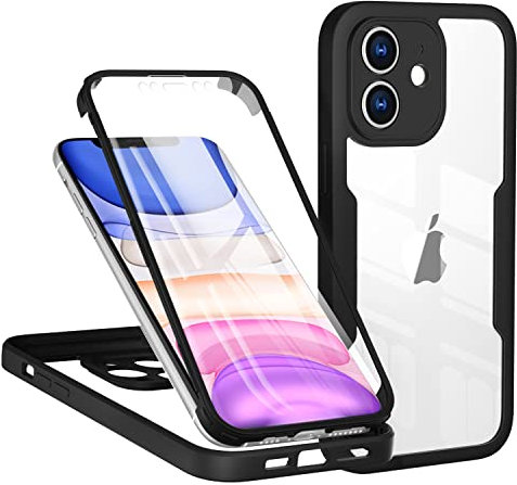 TVVTPU Kompatibel mit iPhone 11 Hülle, 360 Grad Stoßfest Handyhülle mit Eingebaute Displayschutzfolie Ganzkörper Schutz Silikon Bumper Outdoor Schutzhülle Case für iPhone 11 6.1, Schwarz