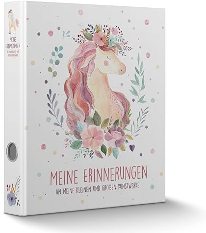 CALLUNA® Sammelordner Meine Erinnerungen mit Griffloch – Kindergarten Ordner – Sammelordner Kindergarten – ressourcenschonende Herstellung – inkl. EXTRA Schatzsuche-Spiel – Geschenk – Einhorn