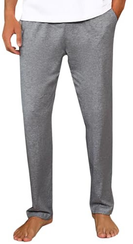 Litherday Pantaloni Pigiama Uomo 100% Cotone Tinta Unita, Pantaloni Lunghi da Notte con Tasche Laterali ed Elastico in Vita, Comodi Invernali Casa Grigio Scuro XL
