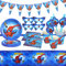71 Pièces Anniversaire Fournitures Vaisselle Set, Enfants d'anniversair Ensemble Vaisselle Fête Décorations Kit,Assiettes,Tasses,Pailles,Nappe,Mouchoirs,Serviettes,Bannière