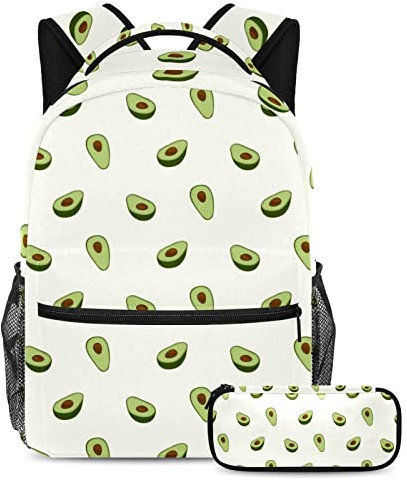 Nahtloses Muster von Avocado-Schulranzen-Set für Teenager, Mädchen, Jungen, Kinder, Studenten, Büchertasche, Rucksack mit Federmäppchen für Primär-Sekundär-Junior