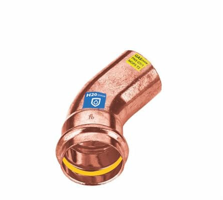 Sanpro Pressfitting Kupfer 45° Winkel - Bogen innen - außen, Größe V 35 (Kupfer Gas Wasser Trinkwasser Heizung Sanitär Fittings Fitting Kupferleitung)
