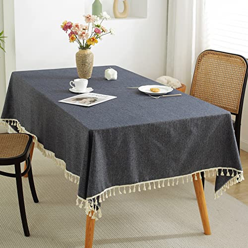meioro Volltonfarbe Quaste Tischdecke Rechteckige Tischdecke Baumwolle Leinen Tischdecke Geeignet für Home Küche Dekoration, Verschiedene Größen(Helles Schwarz,100×140cm)