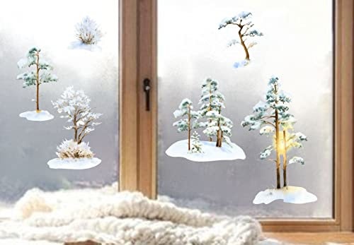 wolga-kreativ Fenster Fensterbilder Glasdekorfolie Motiv Fensterfolie FenstertattooWinter Weihnachten Advent Wald Bäume Aufkleber Fenster wiederverwendbar Kinderzimmer Deko