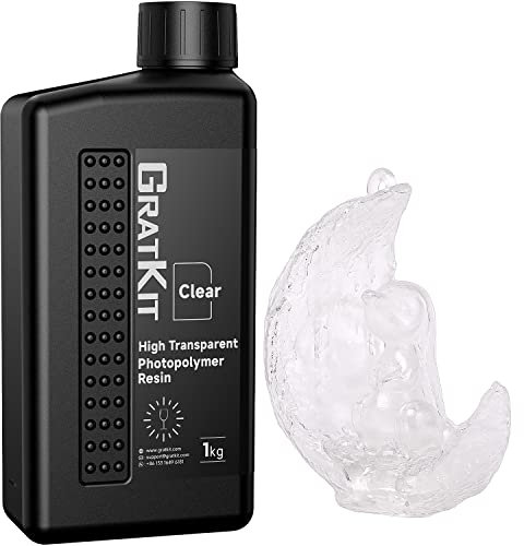 GratKit 8K 3D-Druck Resin, 1000g hochpräzises 405nm Photopolymer Harz, 1kg geruchsarmes Flüssigharz für LCD und DLP SLA 3D-Drucker, Transparent