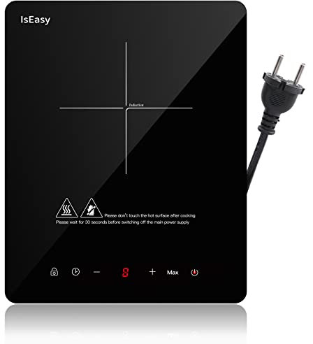 IsEasy Placa de inducción portátil, Cocina de inducción de una zona para picnic al aire libre, 2100 W, Vidrio negro (2100W-NEW)