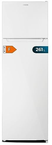 Cecotec Frigorifico 261 L Bolero CoolMarket 2D 261 White, Clase E, Ahorro energético, Diseño sin bordes, Balcón para bebidas XL, Puertas reversibles, Luz LED.