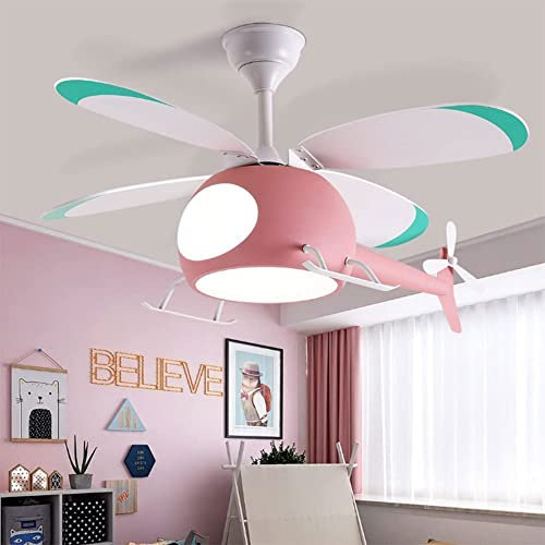 SXSGSM Kids 42 Inch Fan Ceiling Light, Kids Bedroom Helicopter Fan Chandelier Modern Ceiling Fan With Lights Remote Control, LED 3 Color Temperature, Suitable For Kids Room The New