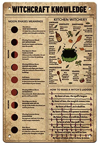 SUPERDANT Witchcraft Knowledge Blechschild Hexenkultur Vintage Metallblechschilder Lustige Wandkunst Malerei Metalldekor Für Hexenliebhaber Hexenzimmer Weissagungszimmer Allerheiligen Bar Blechschild
