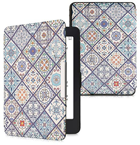 kwmobile Klapphülle kompatibel mit Amazon Kindle Paperwhite Hülle - eReader Case (für Modelle bis 2017) - Marokkanische Fliesen bunt Blau Orange Weiß
