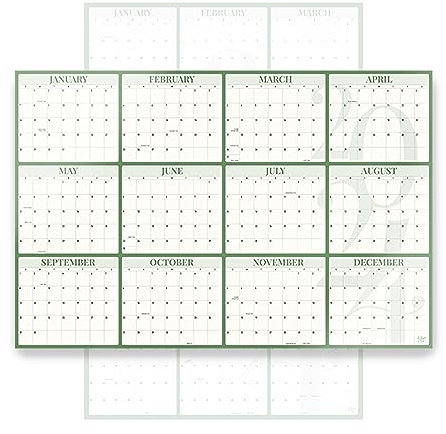Rileys & Co Large Annual Erasable Laminated 2025 Wall Calendar, Jan 2025 - Dec 2025, Yearly Planner, 2-Sided Reversible Vertical/Horizontal Yearly Calendar, Full Year 2025 24 x 36 Inch, (Green)