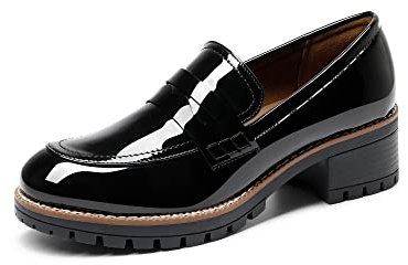 DREAM PAIRS Damen Klassische Loafer Bequeme Mokassins Slippers Business-Schuhe mit Dicker Sohle für Damen,Size 40.5,SCHWARZ-PAT,SDLS2319W