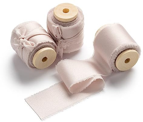 AOKSUNOVA Schleifenband Rosa Satinband Hochzeit Geschenkband Stoff 3,8cm Stoffband Fransenband
