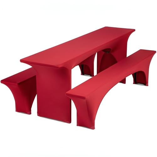 Gräfenstayn® Leopold Stretch - Biertischhussen-Set 3 TLG für Bierzeltgarnitur - 50cm oder 70cm Tischbreite - mit Öko-Tex Siegel Standard 100 : Geprüftes Vertrauen (Rot, 50x220cm)