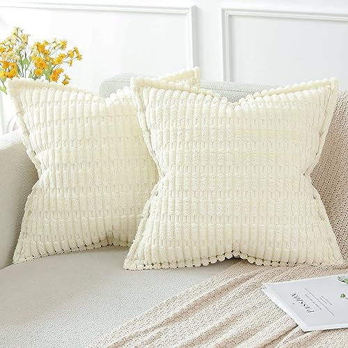 Artscope 2er Set Kordsamt Kissenbezüge Moderne Kissenhüllen Dekorative Sofakissen Dekokissen Weicher Zierkissenbezug für Wohnzimmer Sofa Schlafzimmer Boho Dekor Creme Beige, 60x60cm