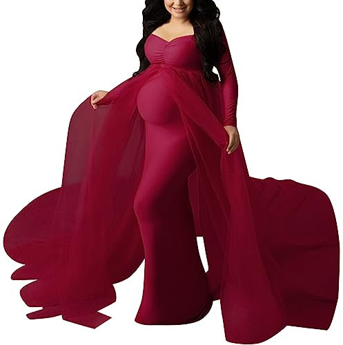 LAEMILIA Robe de Grossesse Maternité Tulle Longue pour Shooting Photo, Photoshoot, Cérémonie, Mariage, Soirée, Cocktail - Vêtement Élégant Enceinte M-XXL
