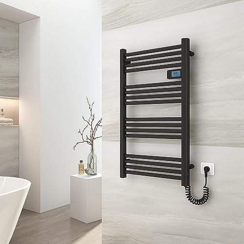 EMKE Seche Serviette Electrique 96x54cm,500W, Radiateur Salle de Bain avec Contrôleur d'affichage numérique, Droit Sèche-Serviettes électrique (Noir)