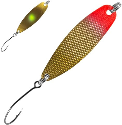 FTM Spoon Hammer 1,7g - Forellenspoon, Farbe:Rot - Goldfarben/Goldfarben. Gelber Punkt