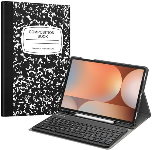 Fintie Keyboard Case for Samsung Galaxy Tab S10 Plus 2024/ S9 FE Plus 5G 12.4 Inch 2023 with S Pen Holder, Slim Stand Cover Detachable Wireless Bluetooth Keyboard, Composition Book Black