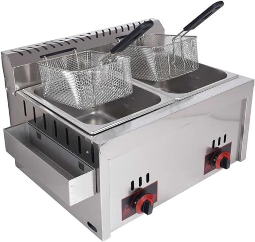 Friteuse à gaz commerciale avec 2 paniers - 20 l x 2 grande capacité, contrôle précis de la température pour les frites, le poisson et plus encore de qualité restaurant