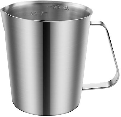 Juwacoo 500ML/16OZ Stainless Steel Measuring Cup with Convenient Handle Easy Pour Lip, Metal Measuring Jug with Clear OZ and ML Markings